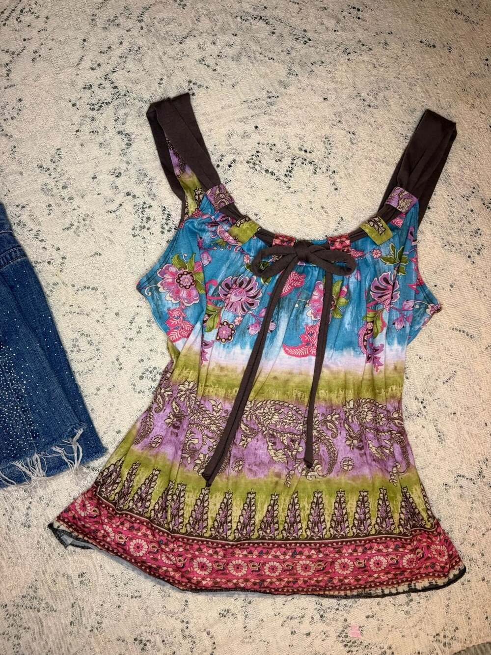 It's Our Time Tank Top Size L Multicolored Floral Boho